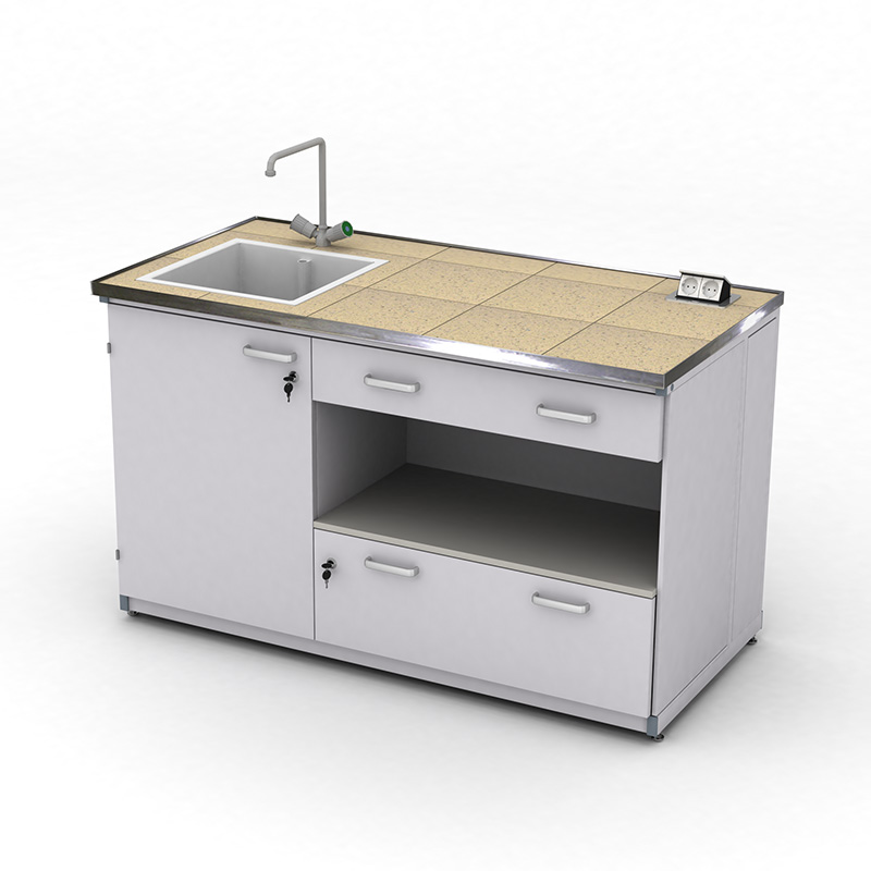 Cтіл демонстраційний лабораторний ЕКСПЕРТ з розетками, мийкою та шухлядами, 1500х750х900, керамограніт, арт. 141-08.222